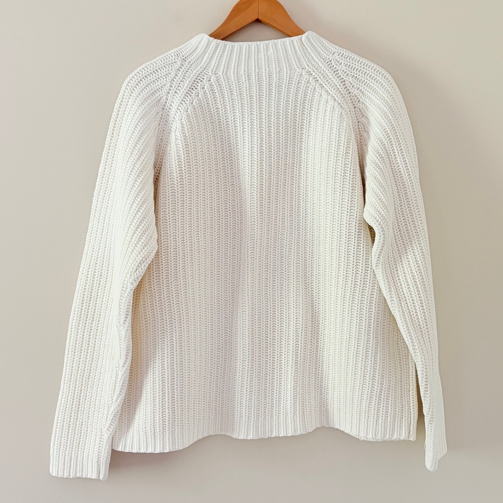 J. Crew Sweater Crew Neck Large Ivory Shaker Stitch Cotton Chunky Knit Raglan - Picture 3 of 12